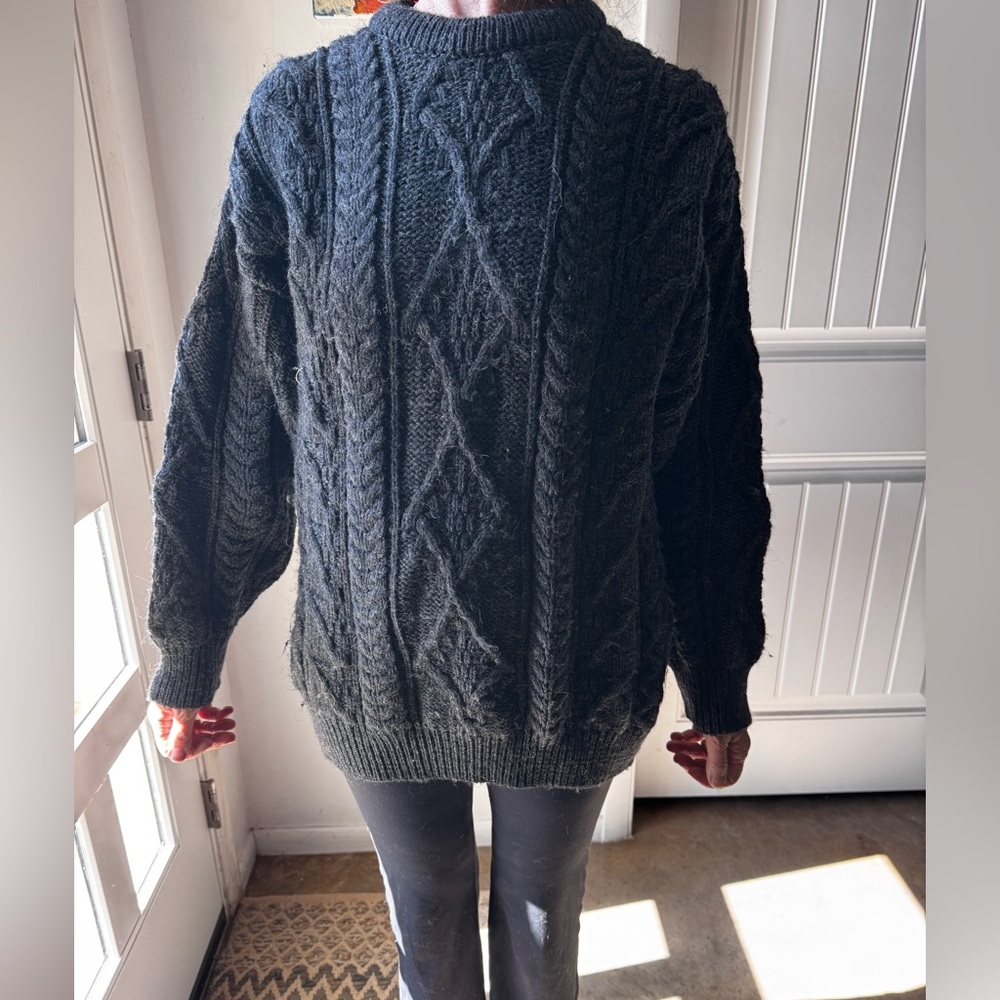 Aran Crafts Charcoal Cable Knit Crewneck Sweater